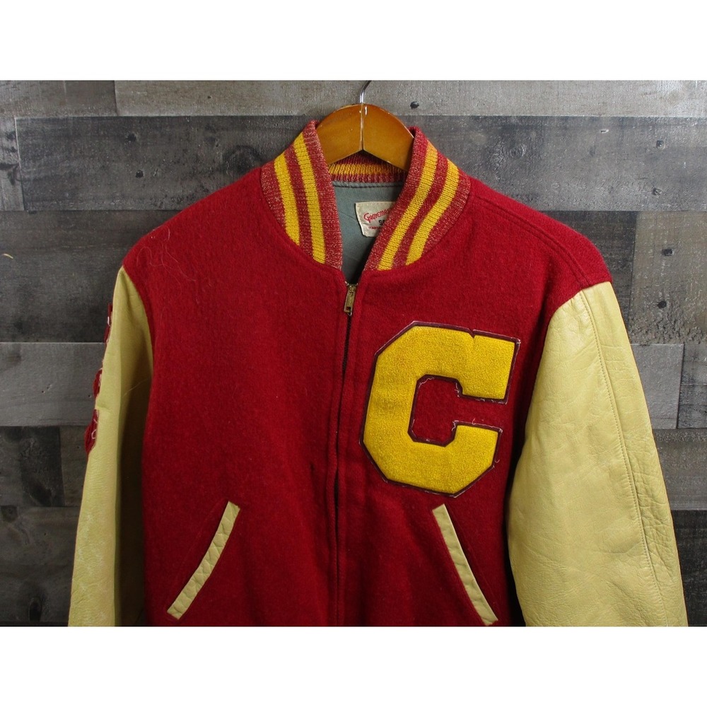 Vintage Gamemaster Varsity Letterman Jacket Mens Small Red Wool Leather 50s